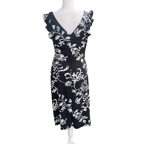 La Belle Black and White Floral Midi Dress Cap Ruffle Sleeve Vintage Y2K Medium - Picture 4 of 11